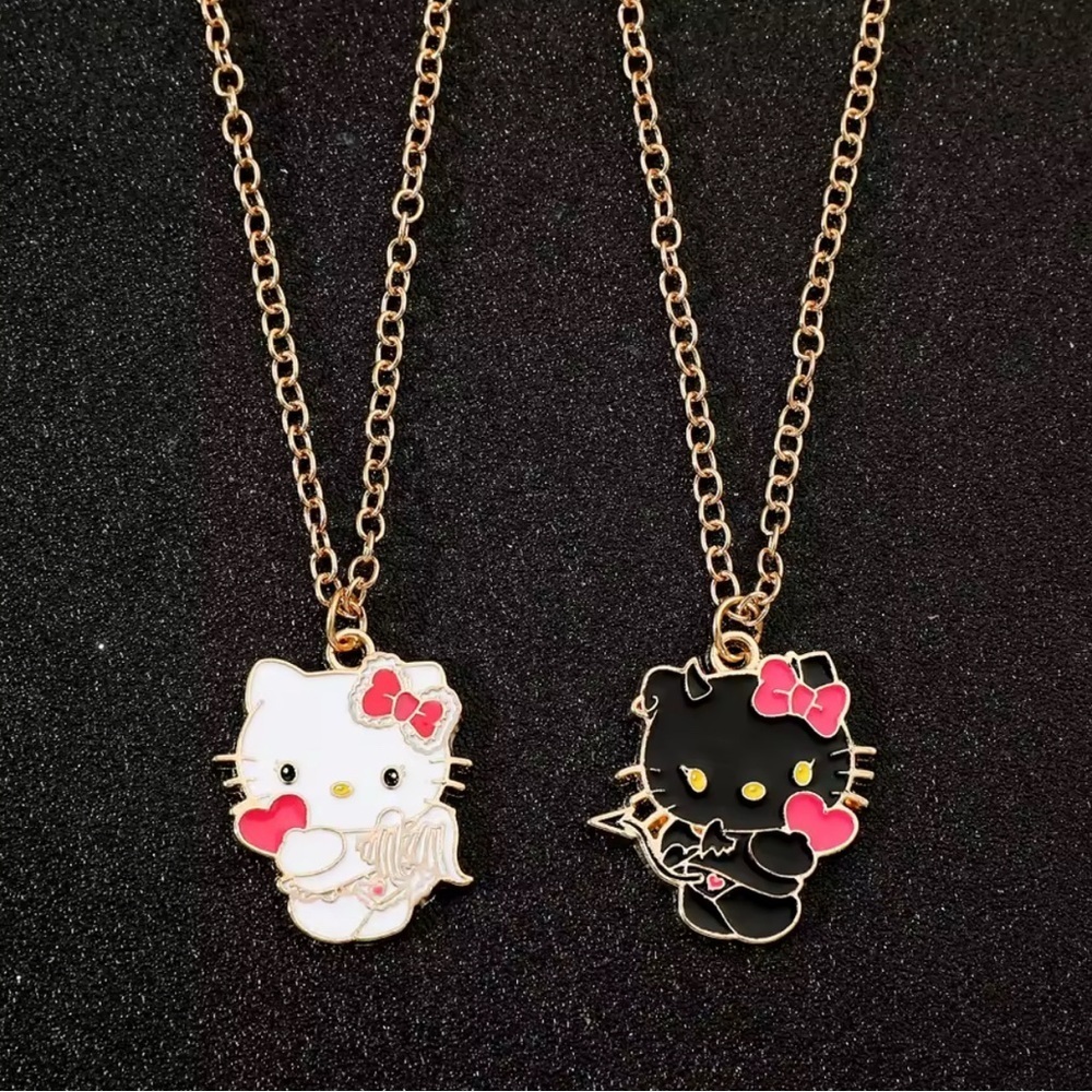 Good Kitty Bad Kitty Hello Kitty Angel Devil Theme 2 Necklace Set In Gold